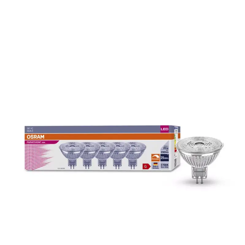 5x LED izzó MR16 reflektor GU5.3 3.4W = 20W 230lm 2700K Meleg 36° Szabályozható PARATHOM DIM Osram Gyors szállítás