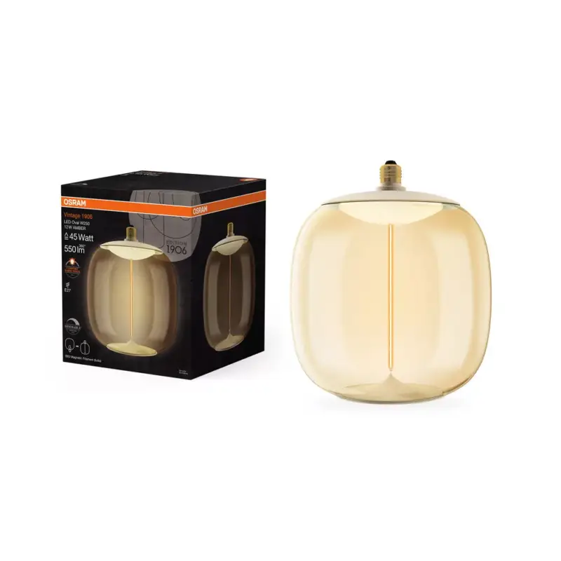 Prémium LED dekoratív izzó E27 12W = 45W 550lm 1800K Meleg 320° Borostyánszínű Izzószálas Szabályozható Vintage 1906 Osram