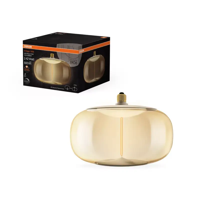 Vedd meg most LED dekoratív izzó E27 12W = 42W 500lm 1800K Meleg 320° Borostyánszínű Izzószálas, Szabályozható Fényerő Vintage 1906 Osram