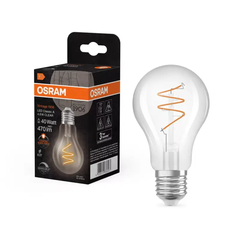 Olcsó LED dekoratív izzó A60 E27 4,6 W = 40 W 470 lm 2200 K Meleg CRI90 300° Izzószálas, szabályozható fényerővel Vintage 1906 Osram