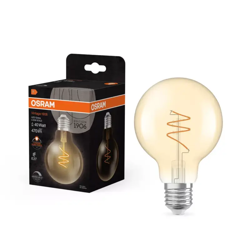 Végkiárusítás LED dekoratív izzó G80 gömb alakú E27 4,9 W = 40 W 470 lm 2200 K Meleg CRI90 300° Szabályozható borostyánszínű Vintage 1906 Osram