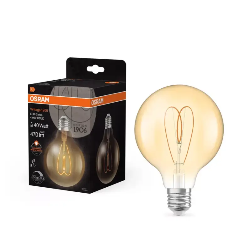 Árcsökkenés LED dekoratív izzó G95 gömb alakú E27 4,9 W = 40 W 470 lm 2200 K Meleg CRI90 300° Borostyánsárga, szabályozható Vintage 1906 Osram