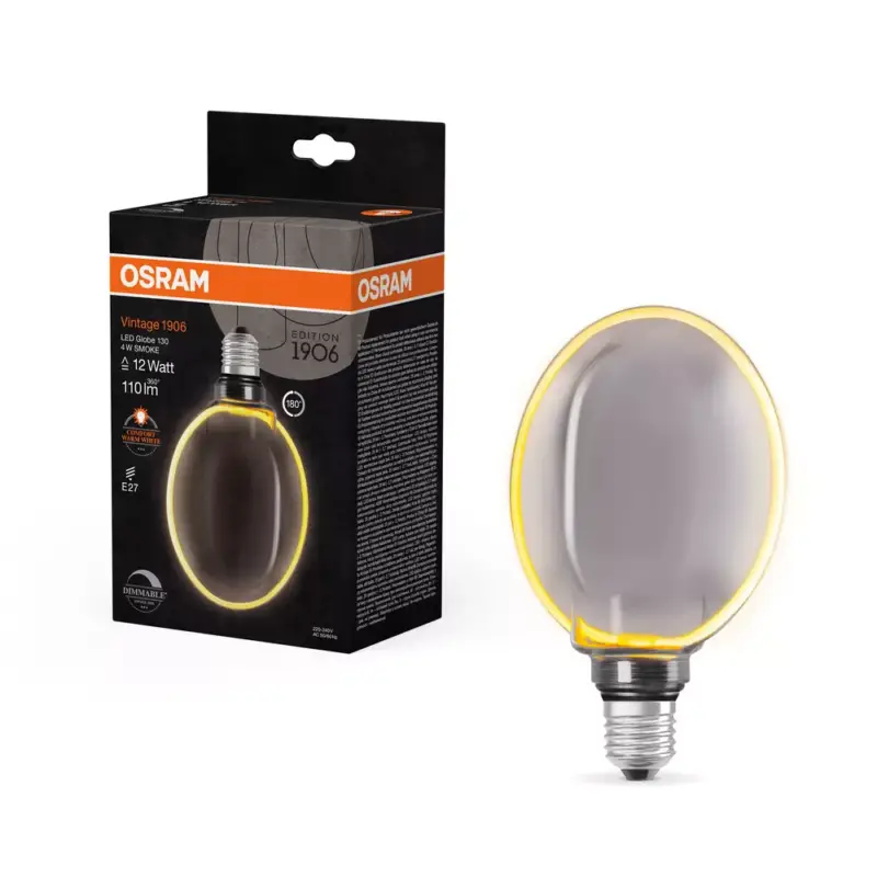 LED dekoratív izzó G130 gömb alakú E27 4W = 12W 110lm 1800K Meleg 330° Füstölt izzószálas, szabályozható fényerővel Vintage 1906 Osram Akciós ár