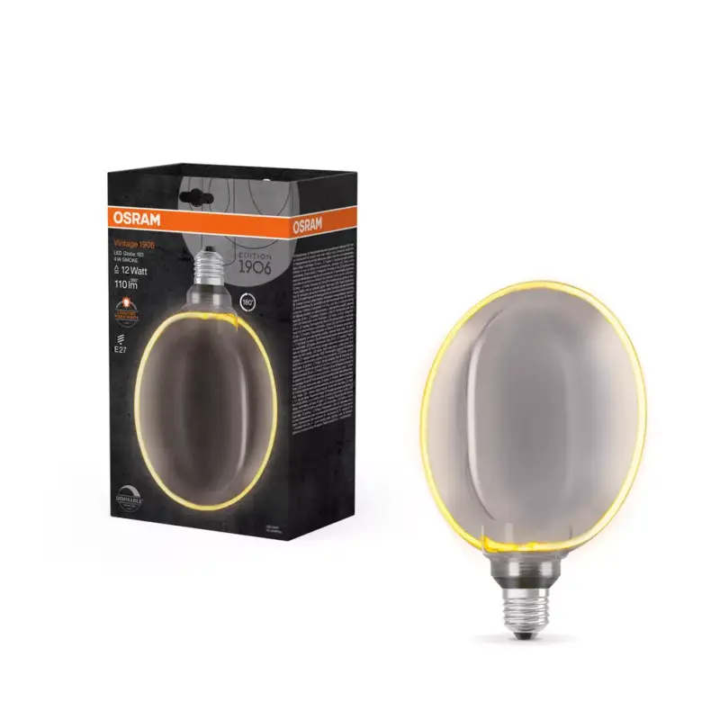 Nézd meg most LED dekoratív izzó G183 gömb alakú E27 4W = 12W 110lm 1800K Meleg 330° Füstölt izzószálas, szabályozható fényerővel Vintage 1906 Osram