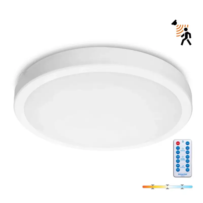 LED fürdőszobai mennyezeti lámpa, felületre szerelhető, 36W, 3780lm, 4000K, 120°, mozgás- és alkonyérzékelővel, fehér, IP65, Nairos Kobi Bestseller