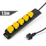 Kültéri elosztó fedéllel 1,5 m 5x230V 3x1,5 mm2, gumi IP44 20223E Biztonságos fizetés