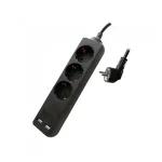 Hosszabbító kábel, 3 aljzat + 2xUSB, 1,5m, 16A, 3G1,5mm2, fekete Népszerű