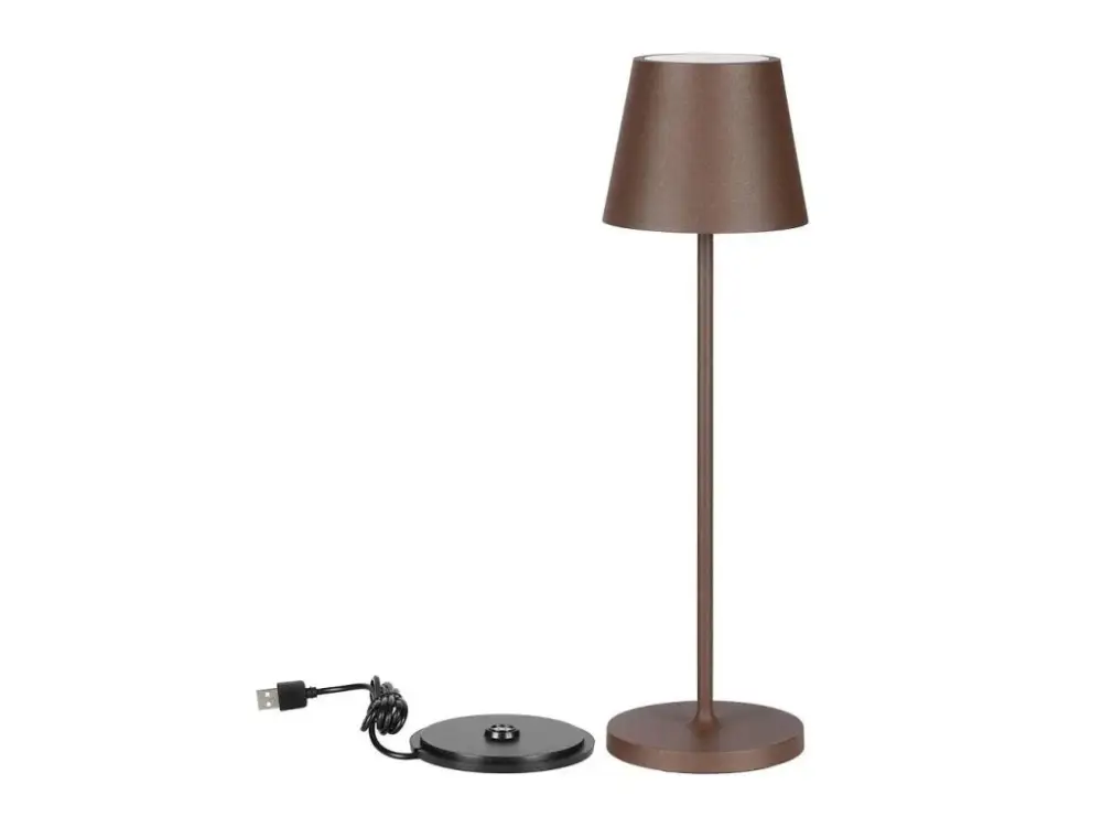 Legjobb ár LED ASZTALI LÁMPA 2W, 200lm, 3000K, ÚJRATÖLTHETŐ, 4400mAh töltővel. talapzattal, barna-piros, CORTEN, IP54