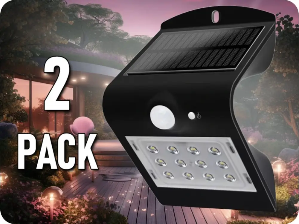 LED napelemes lámpa mozgás érzékelővel 1,5W, 220lm, Ip65, fekete/2-PACK! Ne maradj le