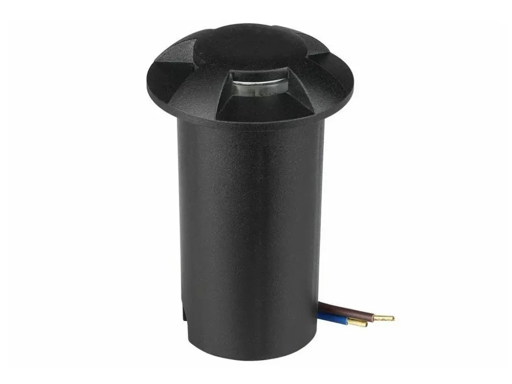 Szezonális akció Földbe épített LED lámpa 1W, 50lm, 180°, négy irány, világítás, 12V, IP67, fekete, 6400K