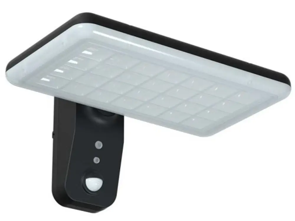 Biztonságos vásárlás LED napelemes fali lámpa érzékelővel 15W, 2000lm, 6000mAh, 6000K+4000K, fekete, IP65