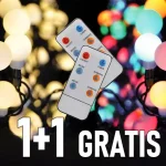 LED 2in1 kültéri karácsonyi lánc, távirányító, 100xLED, RGB+W, 10m+5m, 8 funkció, IP44, 1+1 GRATIS! [1V08-RGB] Biztonságos fizetés