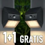 Gyors kiszállítás LED napelemes fali lámpa szenzorral 2,5W, 300lm, CCT, fekete, 1+1 gratis!