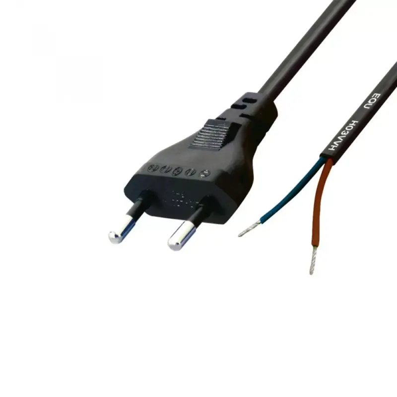 Home N 2/VDE hálózati csatlakozókábel, 1,5 m, H03VVH2-F 2x0,75 mm2 kábel, ónozott véggel, max.500W, fekete Akció