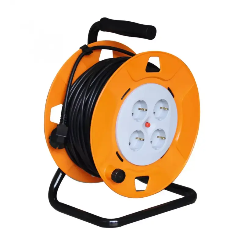Csak ma Home HJR 4-50 kábeldob, 50 m, IP20 kivitel, fém talp, H05VV-F 3G1,5 mm2 kábel, max. 3000 W, védőkapcsoló, 4 védőérintkezős aljzat