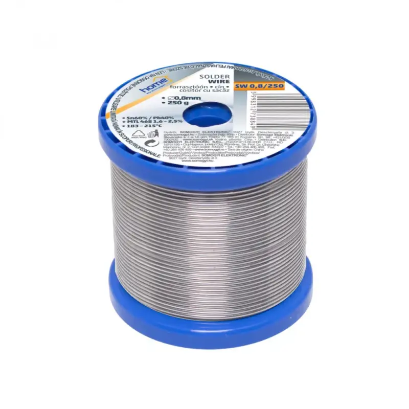 Bestseller Home SW 0,8/250 forrasztóón, 0,8mm, 250g, európai gyártótól származó kiváló minőségű forrasztóón, összetétel: SN/PB: 60/40%, gyanta: 2,0%