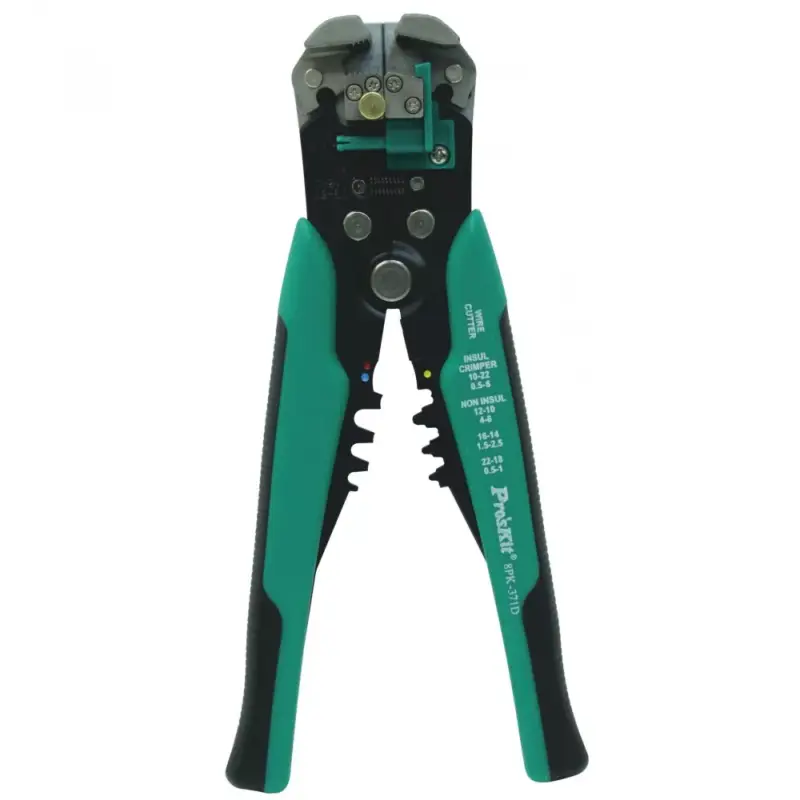 Olcsóbb Pro'skit 8PK-371D kábelcsupaszoló és préselő fogó, 210 mm, több féle mérethez, rögzíthető csupaszolási hossz