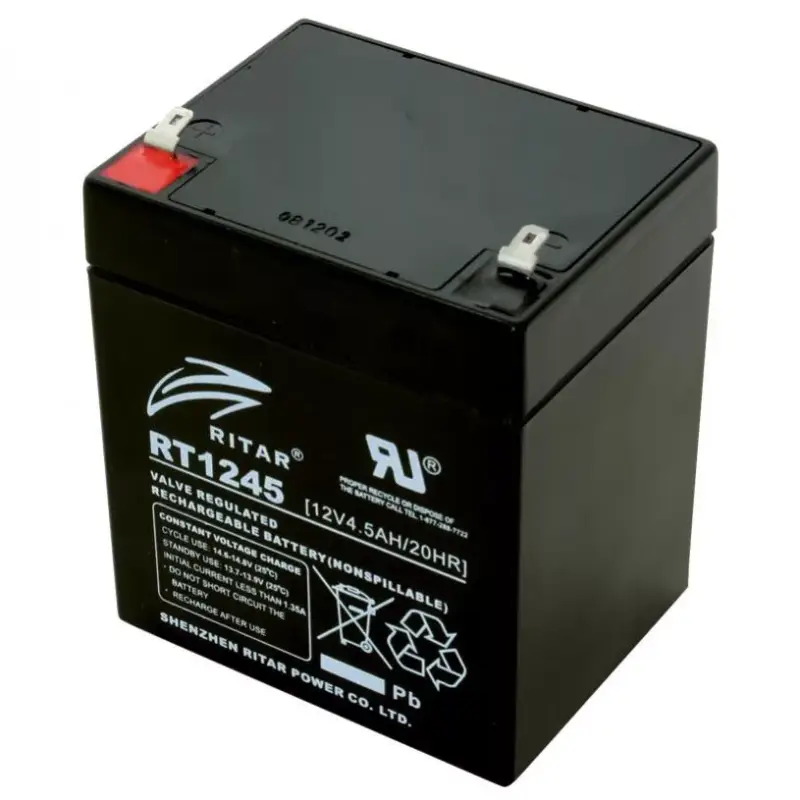 Ritar RT 1245E ólomakkumulátor, 12V/4,5 Ah, 5 éves élettartam, zárt konstrukció Végkiárusítás