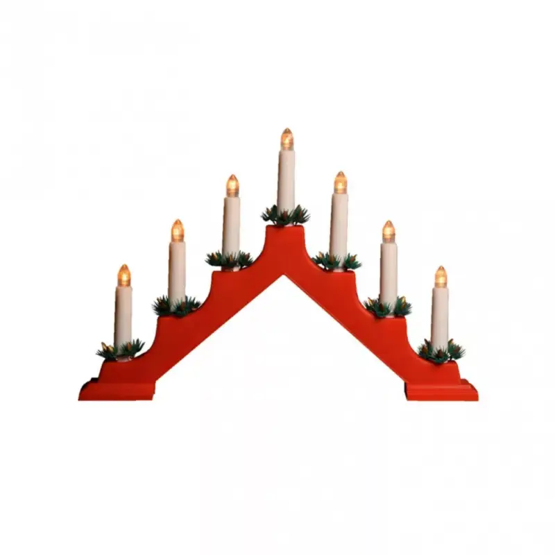 Prémium Home KAL 01 gyertyapiramis, beltéri kivitel, 7 db melegfehér állófényű LED, 10 cm magas gyertyák, piros