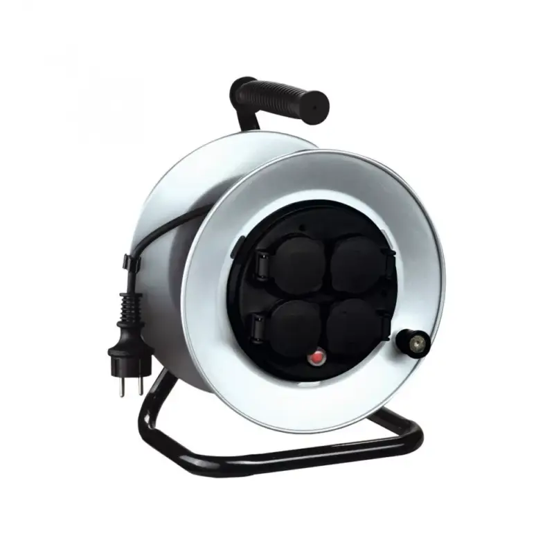 Legjobb ár Home HJRM 10-50 fém kábeldob, 50 m, fém talp és dob, IP44-es védelem, H07RN-F 3G1,5 mm2 gumi kábel, max. 3000 W, védőkapcsoló,fix, nem forgó aljzatokkal