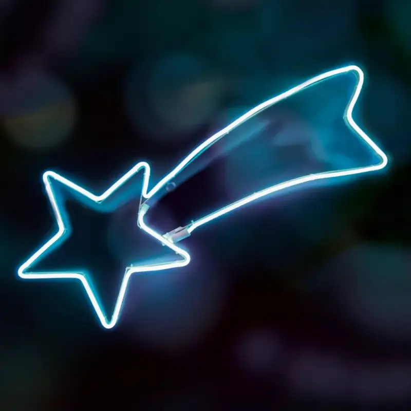 Különleges ajánlat Home NEON 1 hullócsillag figura, LED-es neon fény, két oldalú, fém váz, IP44, kültéri, beltéri, jégkék