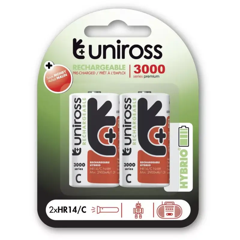Olcsó Uniross C/baby 1,2V 3000mAh Ni-MH HYBRIO akkumulátor 2db/csomag