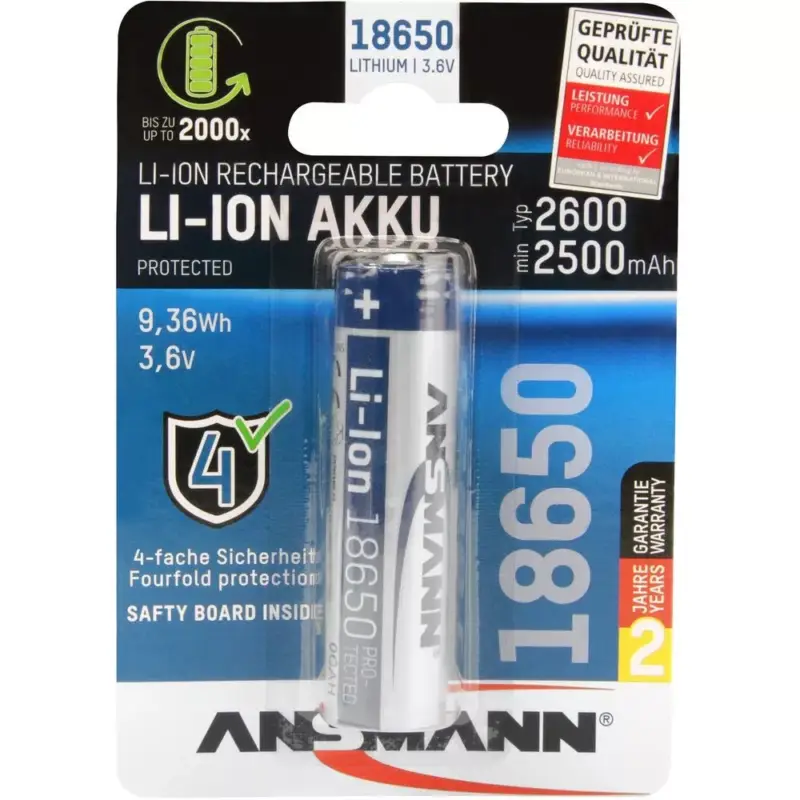 Legnépszerűbb ANSMANN 18650 Li-ion 2600mAh védett akkumulátor
