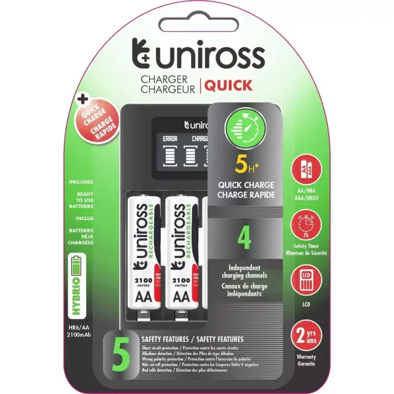 Uniross UCU002A LCD gyorstöltő + 4db AA/ceruza 2100mAh Hybrio Ni-Mh akkumulátor Vedd meg most