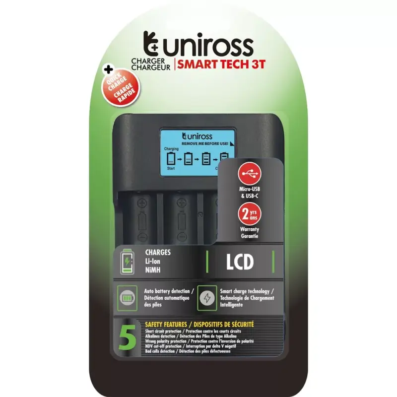 Uniross UCX007 SMART TECH CHARGER 3T LCD Li-Ion/LifePO4/NiMH töltő Népszerű