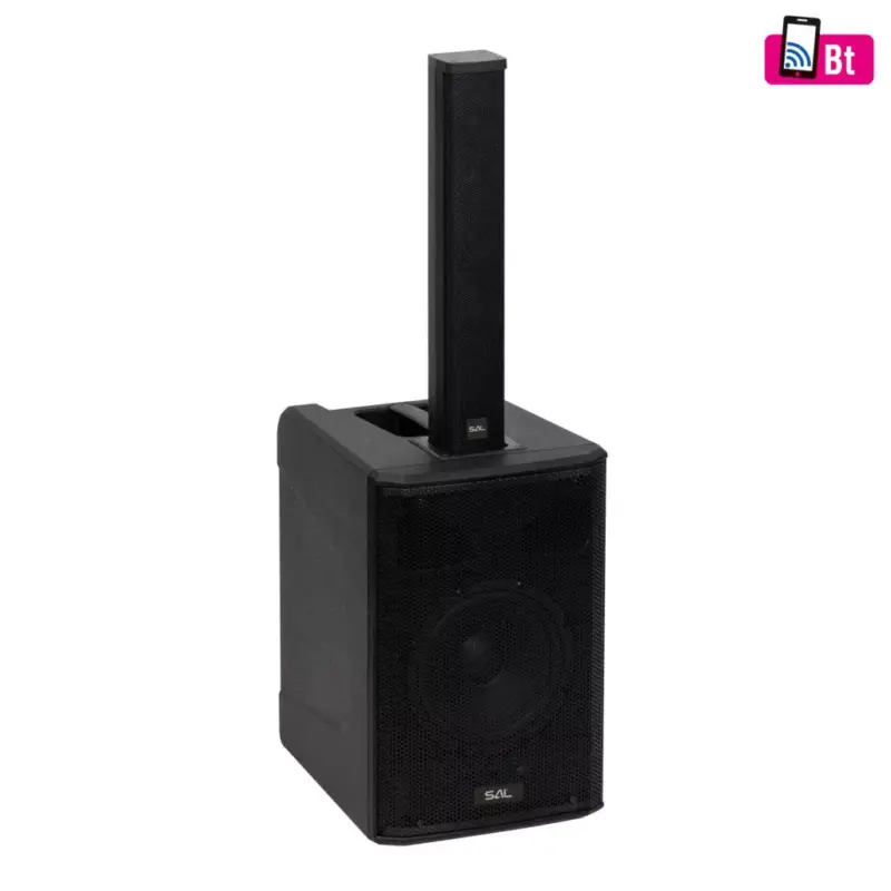 SAL PAS8W42S professzionális oszlopsugárzó hangrendszer, 20cm mélysugárzó, 4x2” szélessávú szatellit hangszóró, aktív zenekari hangdoboz, Bluetooth, állvány Szuper ajánlat