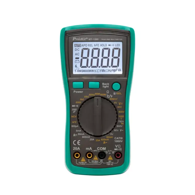 Pro’skit MT-1280 professzionális multiméter, AC/DC áram, feszültség, ellenállás, frekvencia, kapacitás, hőmérséklet, dióda, tranzisztor mérése Gyors kiszállítás