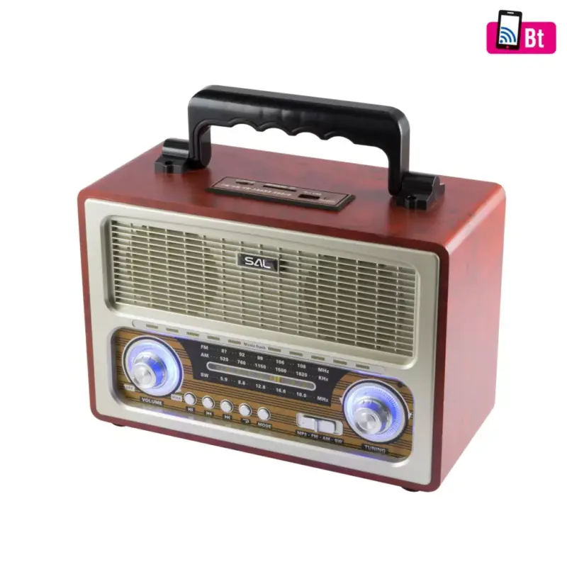 SAL RRT3 retro táskarádió, stereo multimédia lejátszó, BT, USB/microSD, AUX, 3-sávos rádió, hálózati/elemes Akciós ár