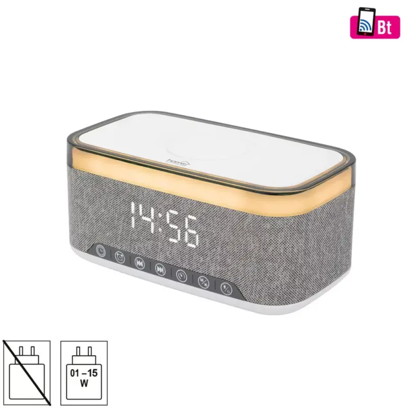 Csak ma HOME LTCR06 multimédia lejátszó és ébresztőóra, 2x5 Watt, Qi telefontöltés, Bluetooth TWS, FM rádió, LED kijelző, beépített akkumulátor